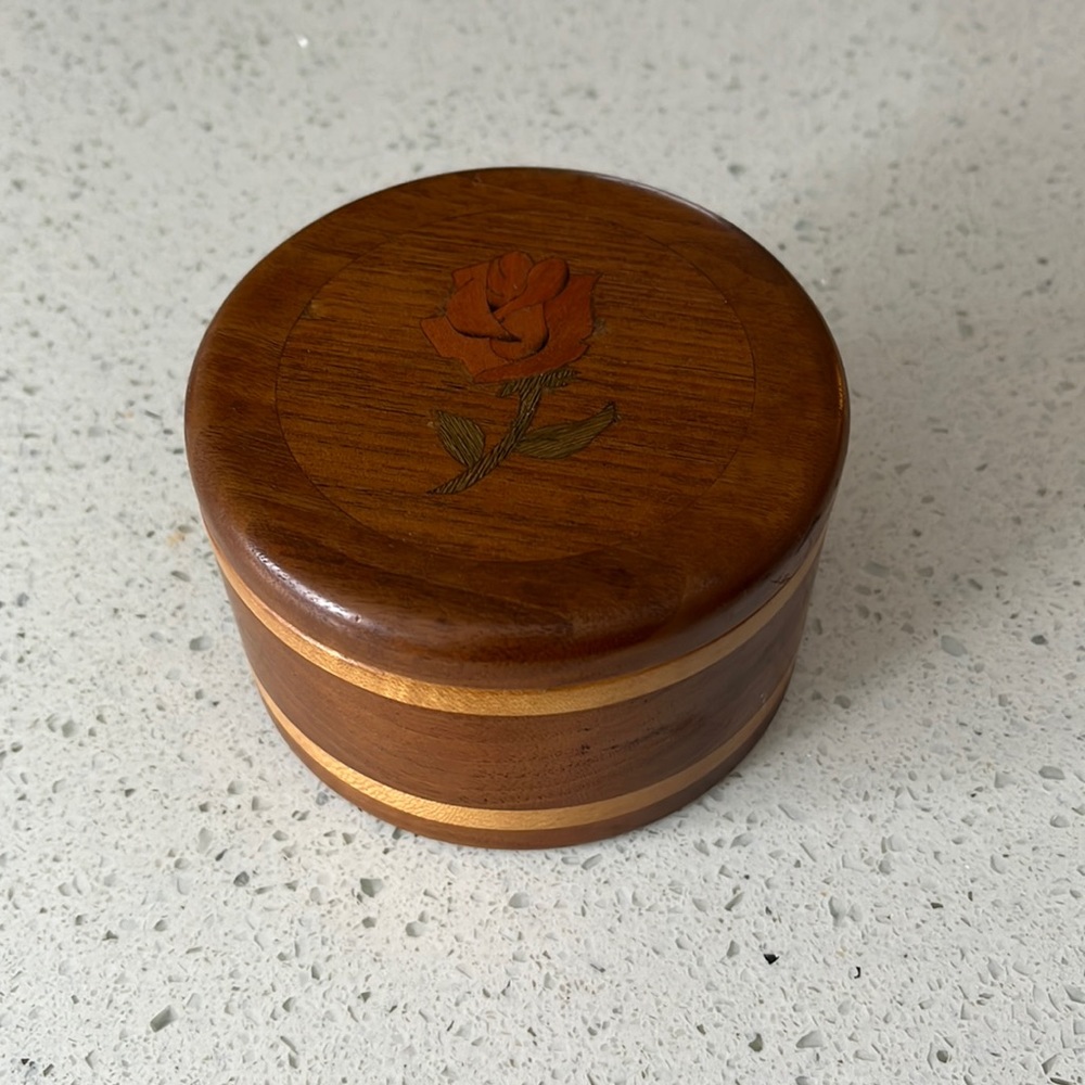 Vintage Wooden Box with Rose Inlay